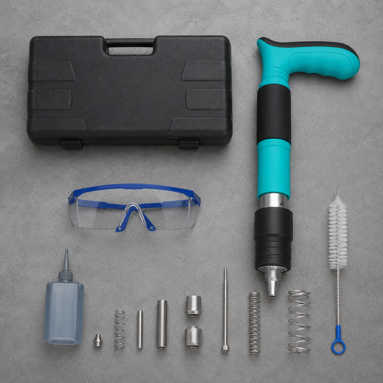 Kit completo: pistola, maletin, antiparras y accesorios